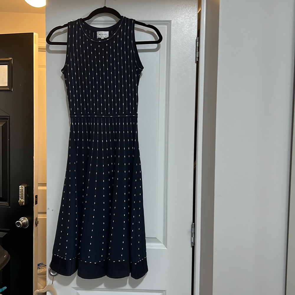 Blue and white knit dress